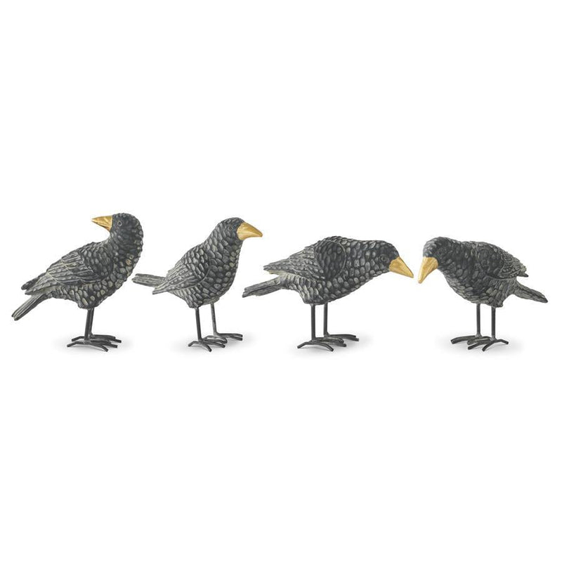 Design Shop Set of 4 Black Resin Crows W/Gold Beak And Metal Feet. Set of 4.