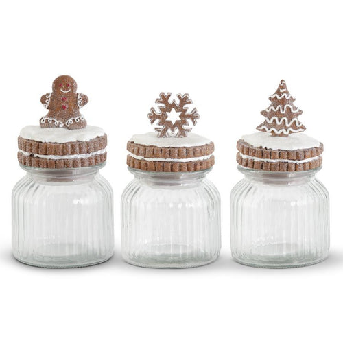 Design Shop Assorted 7.75 Inch Resin Glittered Gingerbread Topper Glass Canister